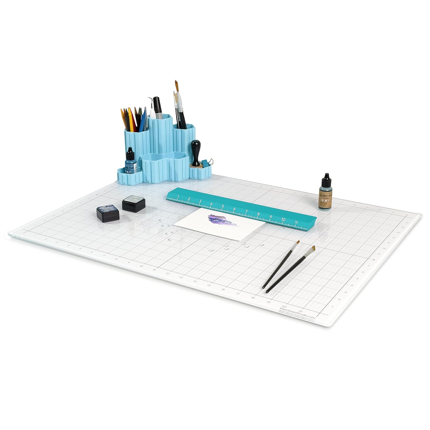 Glassboard Studio 12 Inch Magnet Ruler - Non-Slip Pad, Strong Neodymium Magnets - Craft & Quilting Tool for Magnetic Glass Mats, Whiteboards, Lockers - Secure Hands-Free Precision (Seaside Teal)