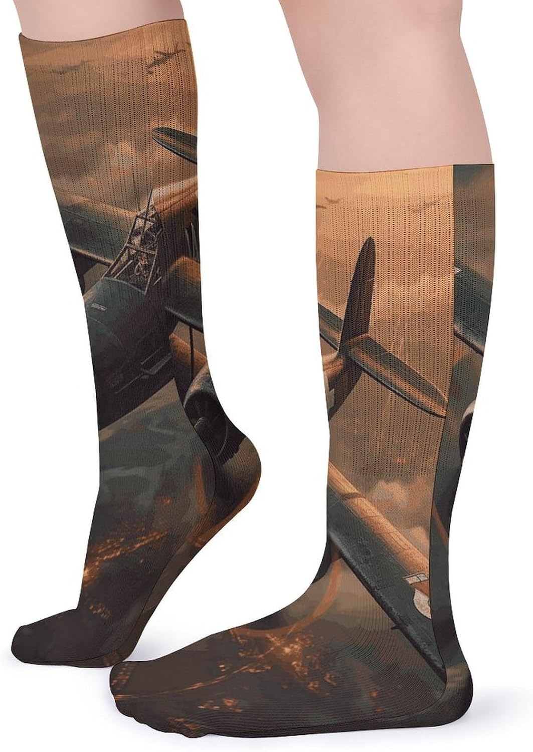World War Aircraft Knee High Socks Cozy Knee High Socks Soft Mid-Length Sock for All Seasons Daily Wear Adult