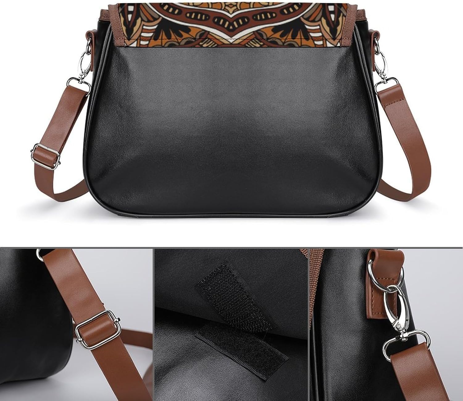 African Motif PrintWomen's Faux Leather Crossbody Bag, Waterproof Wrinkle-Resistant Shoulder Bag with Detachable Strap, Large Capacity Casual Handbag, Fashion Daily Purse for Shopping Work Dating, Ide