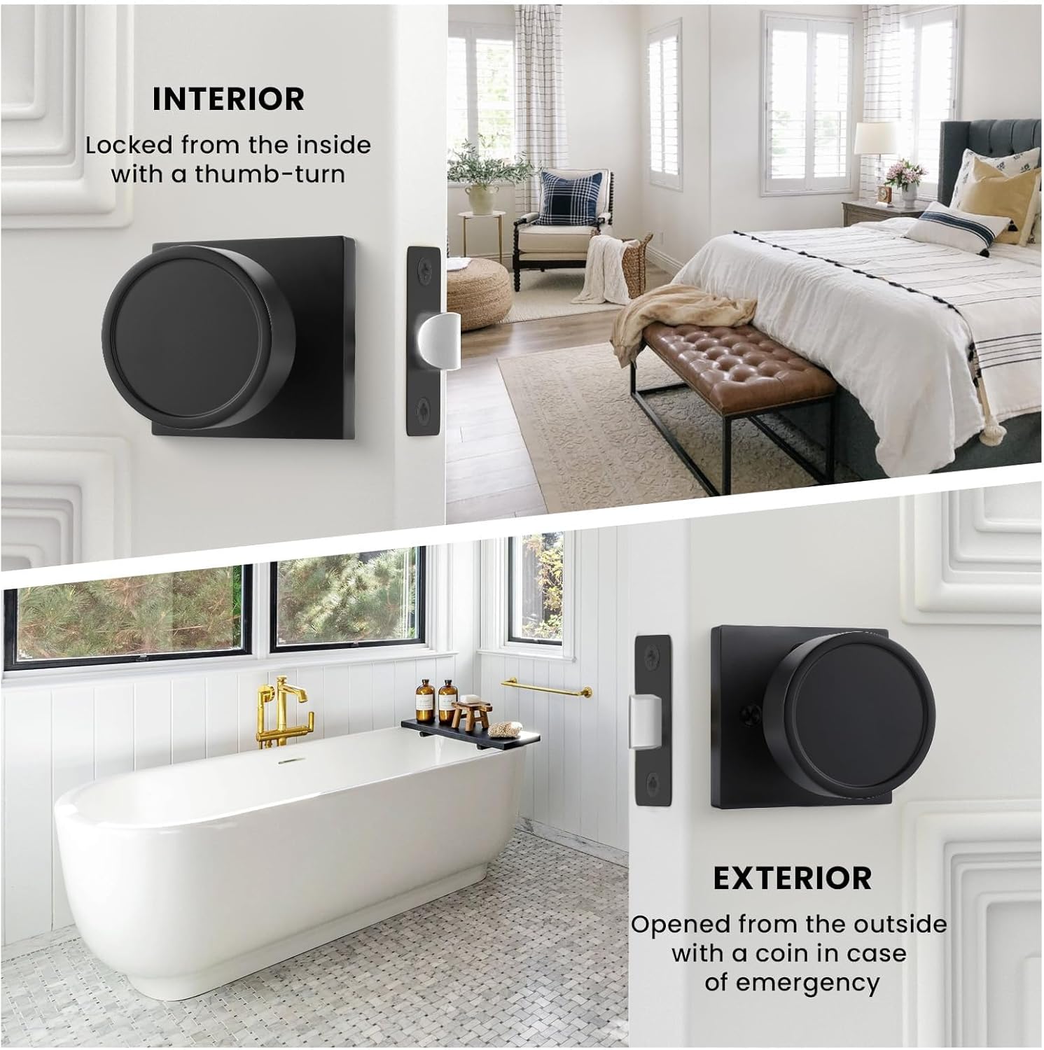 Haidms Matte Black Door Knobs Privacy Interior, Heavy Duty Square Bedroom Zinc Alloy Dummy Door Knob(2 Pack)