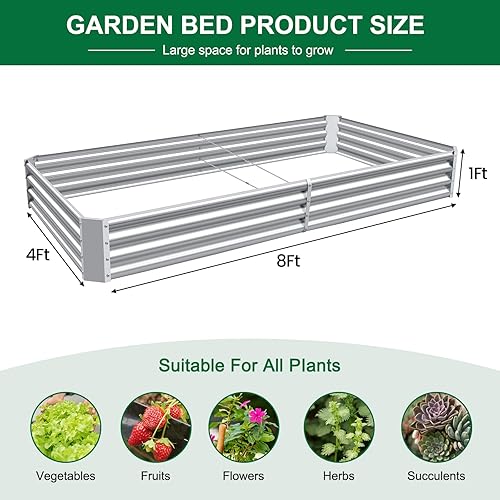 Miniatura 1 de Land Guard Paquete de 2 camas de jardín elevadas de metal galvanizado de 8 x 4 x 1 pies, caja de metal para exteriores, para verduras, flores, verde