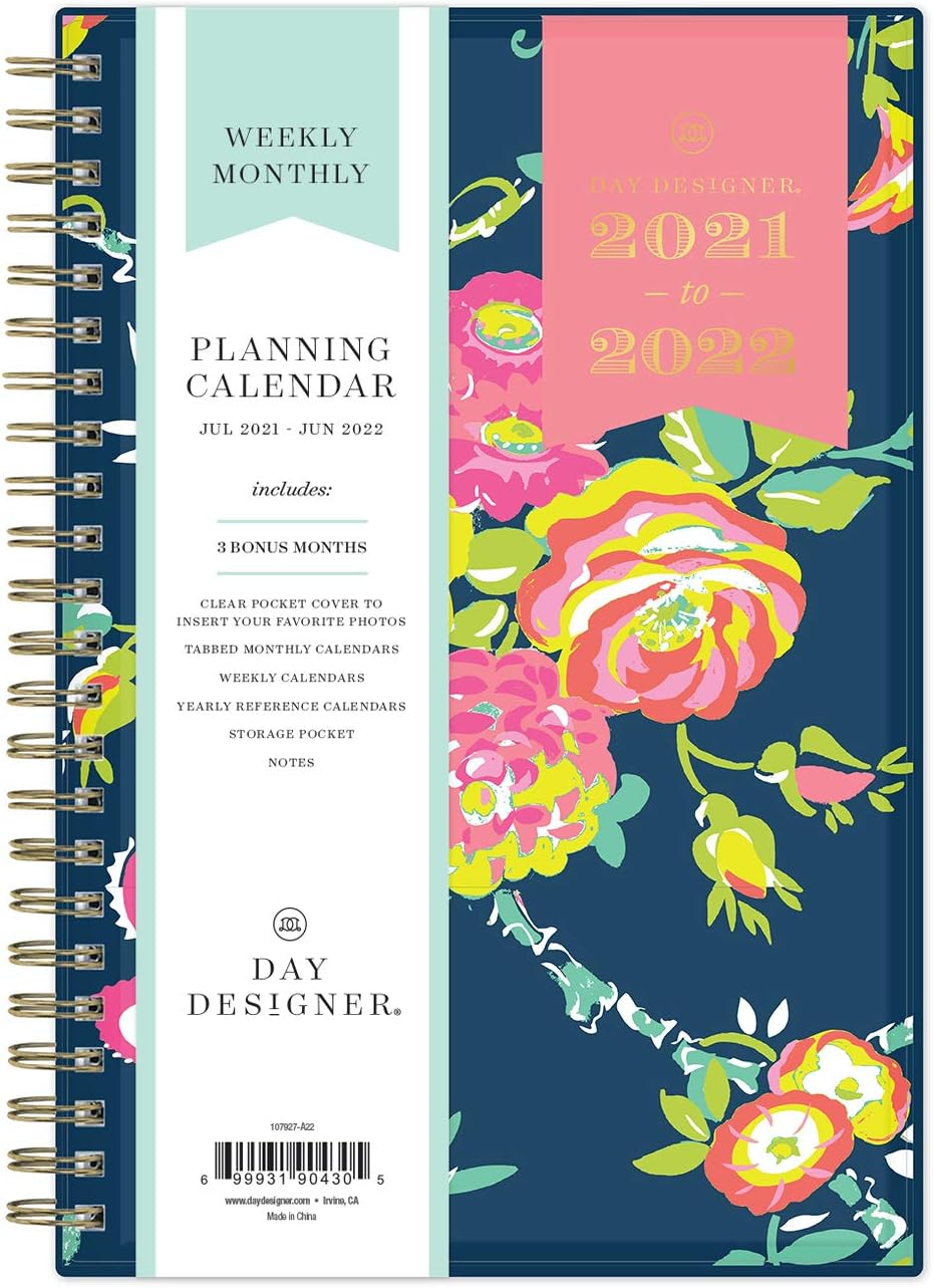 Day Designer for Blue Sky 2021-2022 Academic Year Weekly & Monthly Planner, 8.5" x 11", Flexible Cover, Wirebound, Peyton Navy (107924-A22) : Everything Else