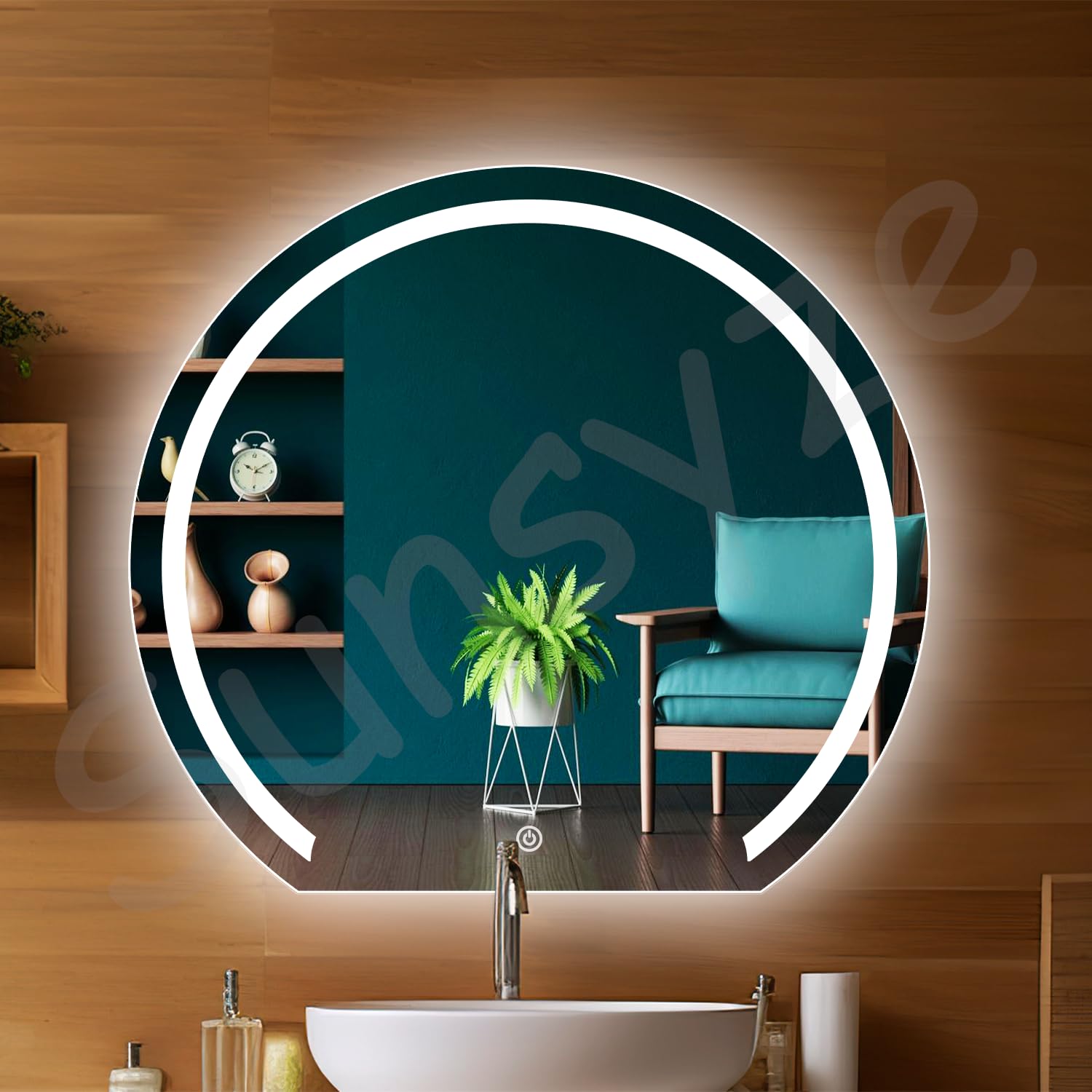 Sunsyze 24"/24" Half Round Mirror | Touch Sensor Mirror for Bathroom | LED Mirror with Light | 3 Color Light Option (Warm, White & Natural) Wall Mount-image-41