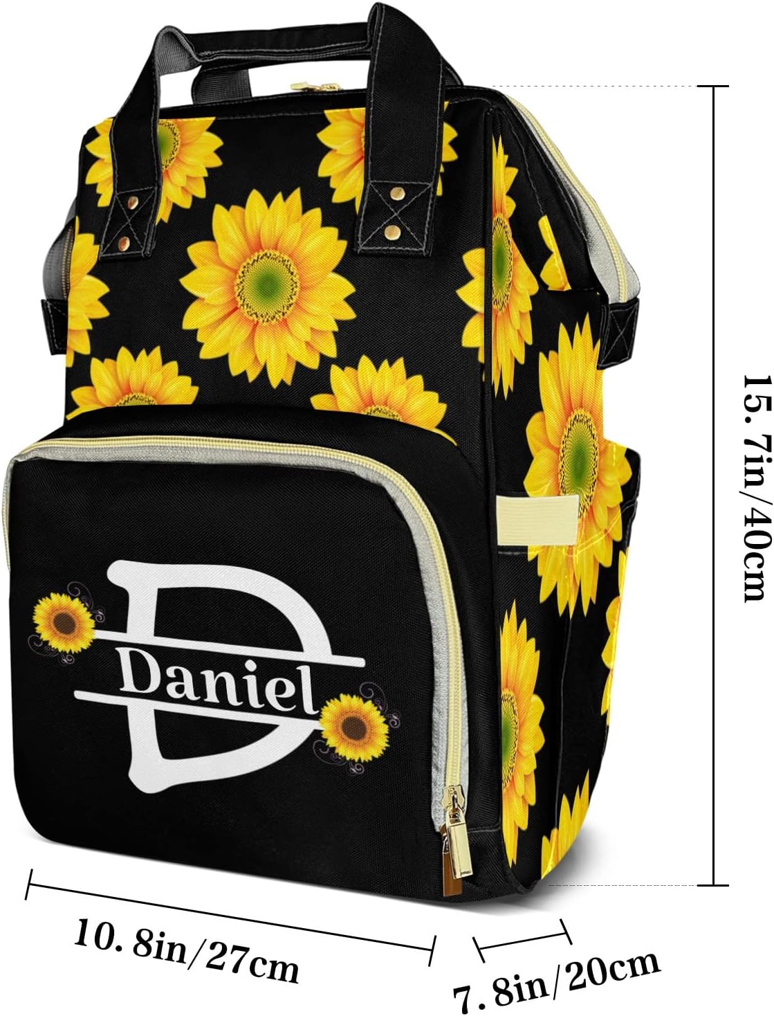 zaaprintblanket Custom Sunflowers Waterproof Diaper Bag Backpack with Name Personalized Baby Nappy Bags for Women Mommy Girl Gift