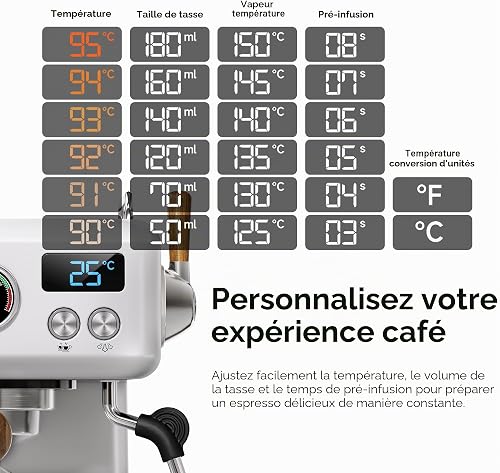 HIBREW H10Plus - Programmable Espresso Machine - 58mm Portafilter in Stainless Steel - Temperature & Cup Volume Adjustable at will - With Intelligent Display Screen & Pressure Gauge - 3
