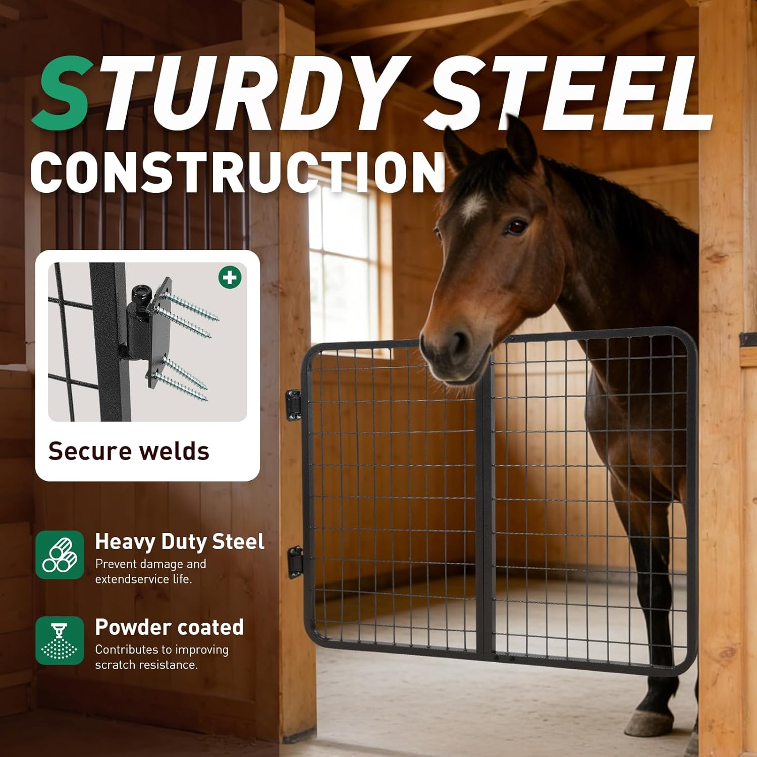 Horse Stall Gate 48 Inch Wide Compatible with Livestock Enclosures Steel Powder Coated Gray