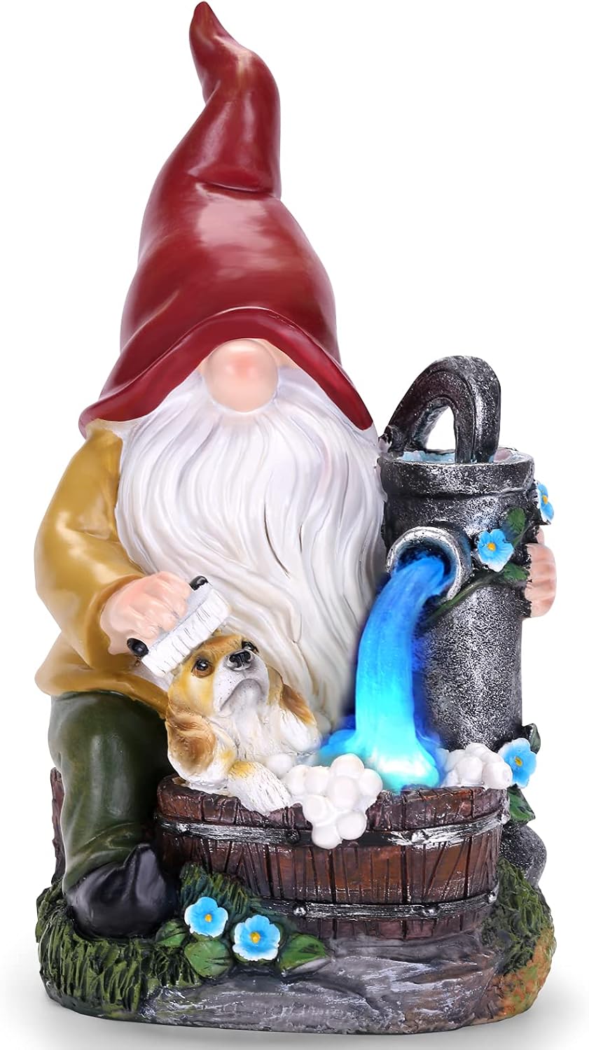 Garden Gnome Statue, Gnome Decoration for Yard with Blue Solar Light, Patio Porch Yard Garden Decor for Outside, Lawn Ornament