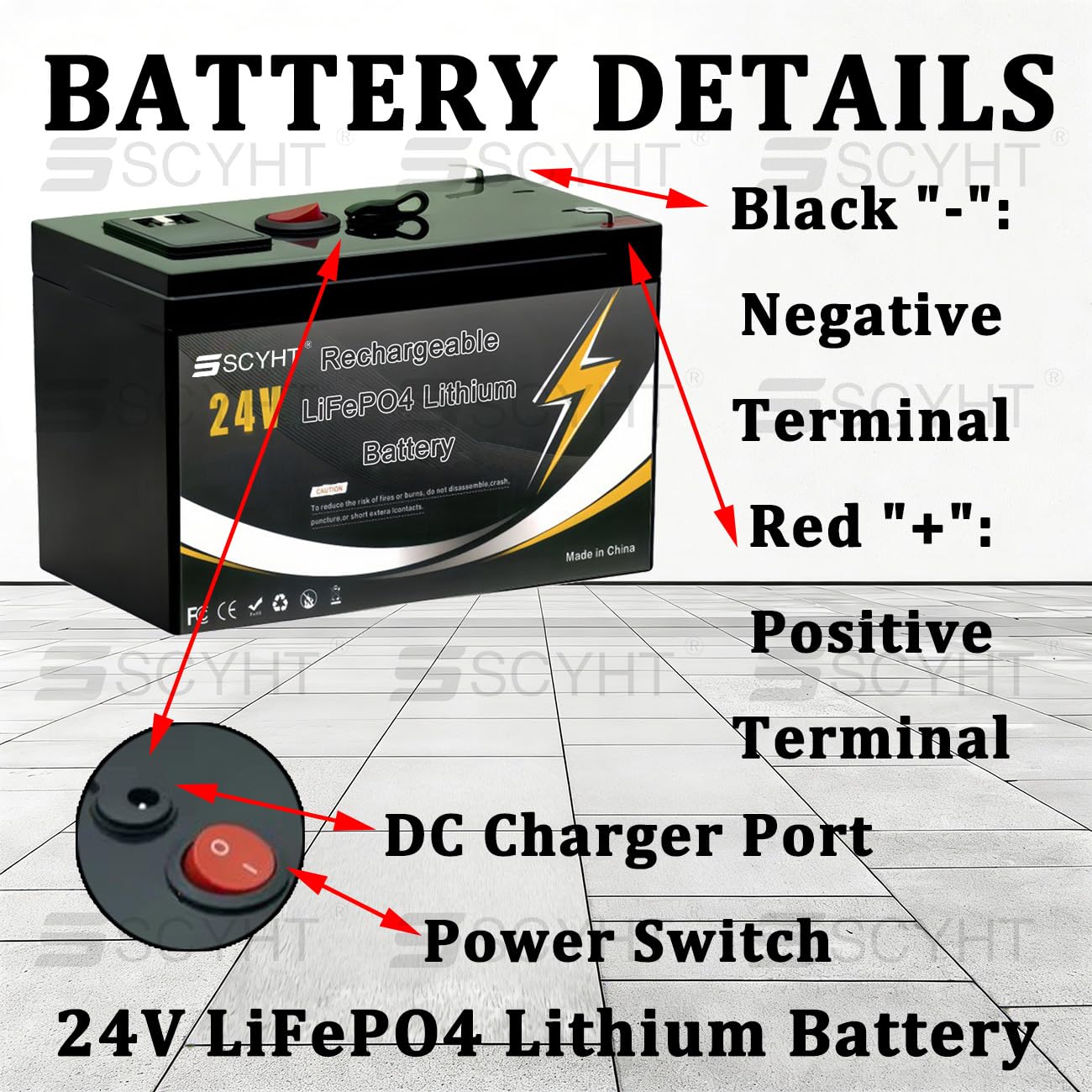 Batteria al litio LiFePO4 24V Batteria a scarica profonda (Deep Cycle) Batterie ricaricabili per impianti solari, ecoscandagli, alimentazione di backup con BMS 10A