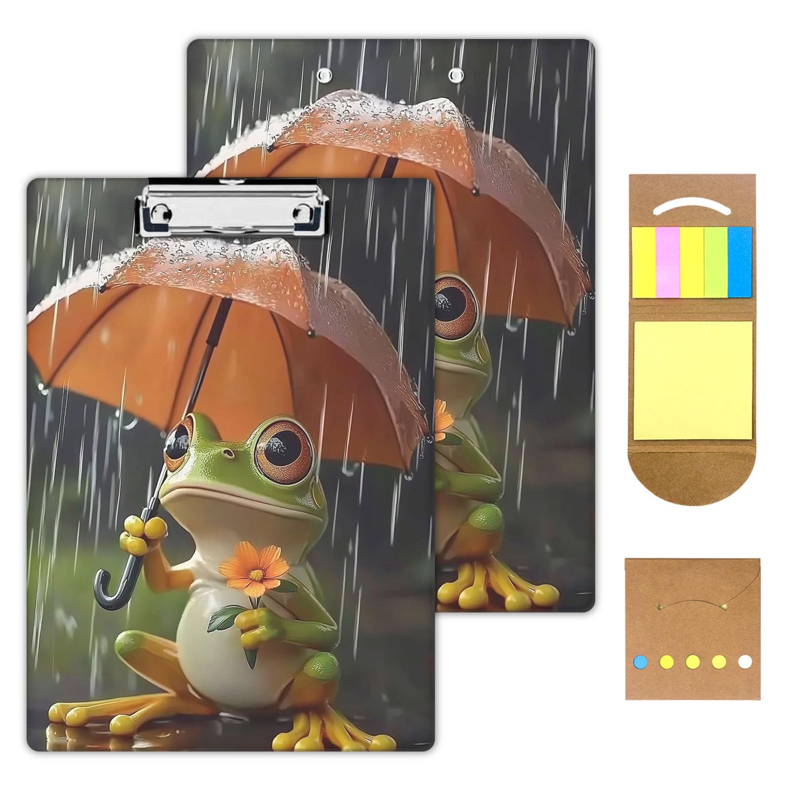KUJKBFWJ Acrylic Clipboards with Sticky Note, A4 Letter Size Durable Cute Clip Board 9x12.5, for Students, Nursing, School and Office, with Low Profile Clip & Hanging Loop, Frog Red Umbrella โ image 1