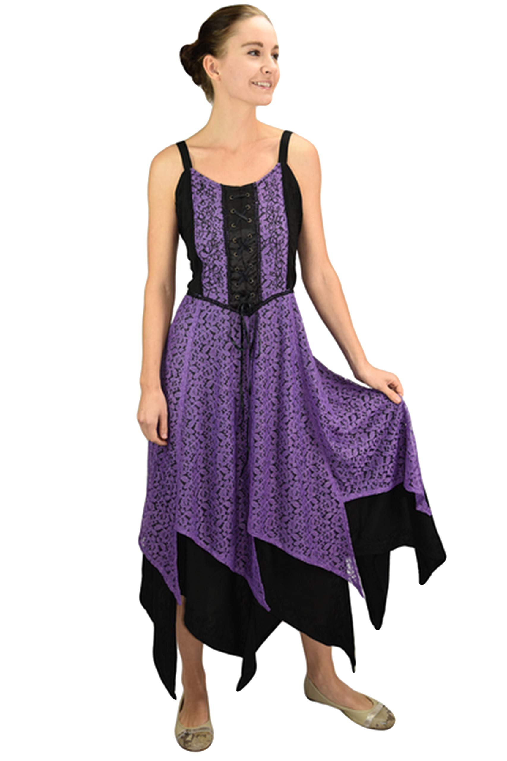 Agan Traders Women's Spaghetti Strap Boho Halloween Renaissance Lace Overlay Evening Dress Gown Maxi