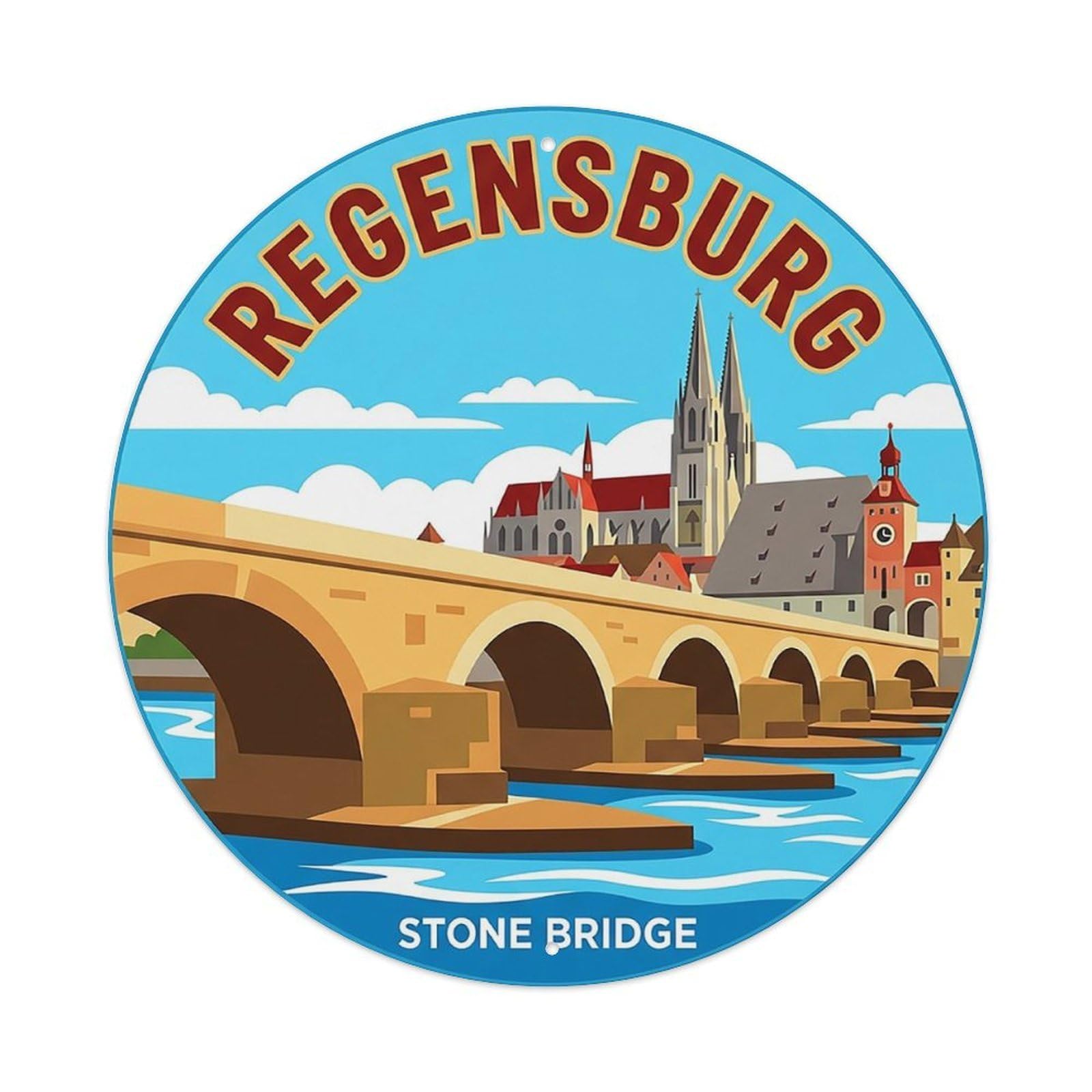 Retro Travel Germany Regensburg Vintage Metal Tin Sign Plaque Wall Decor for Cafe, Club Bar, Office, Garden Metal Poster 8x8Inch