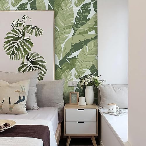 Miniatura 2 de Papel tapiz para despegar y pegar, hojas verdes, papel tapiz de palmeras tropicales, 16.1 x 118 pulgadas, papel de contacto extraíble autoadhesivo,
