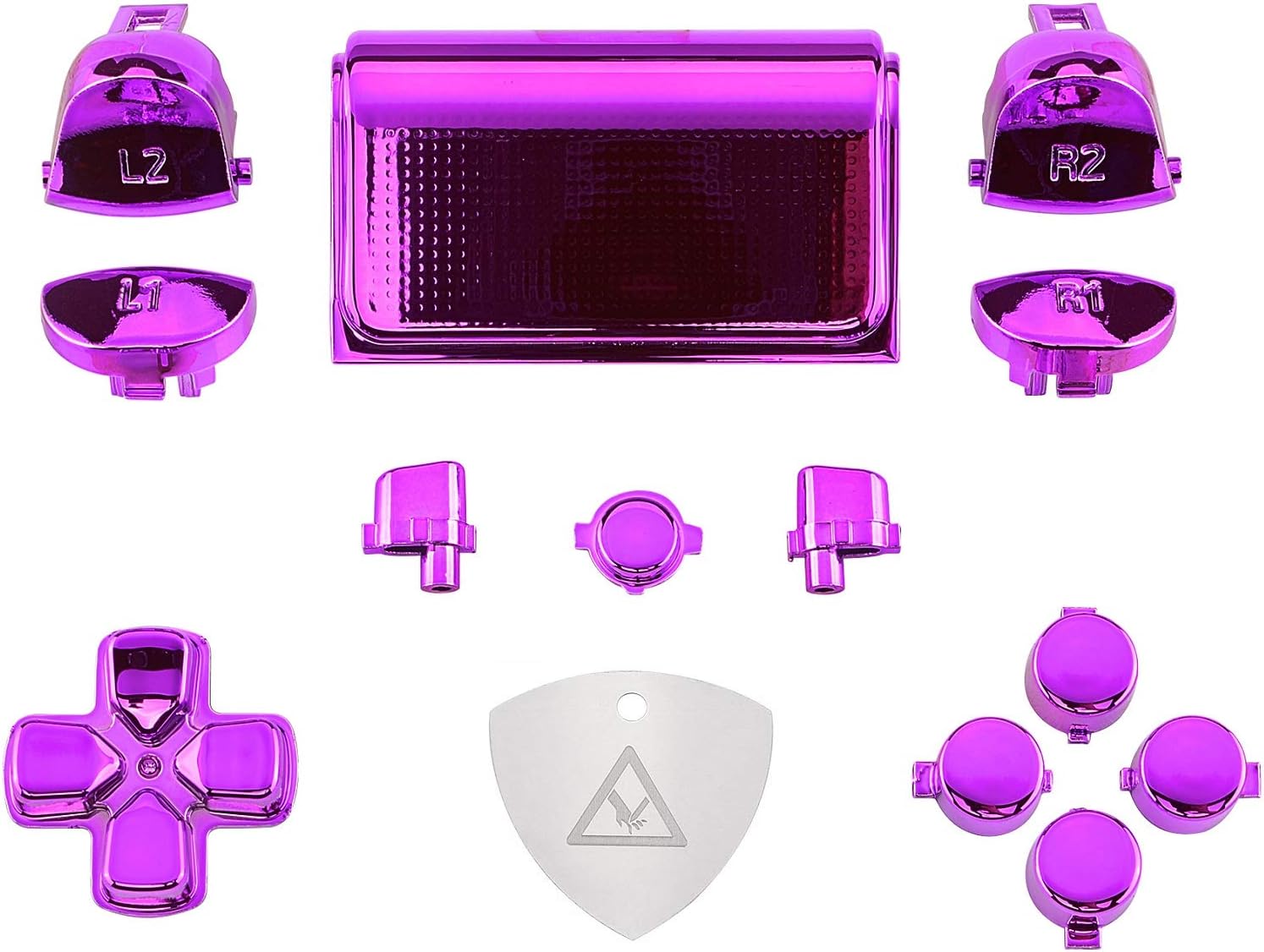 eXtremeRate Chrome Purple Replacement D-pad R1 L1 R2 L2 Triggers Touchpad Action Home Share Options Buttons, Full Set Buttons Repair Parts & Tool for PlayStation 4 PS4 Slim PS4 Pro CUH-ZCT2 Controller
