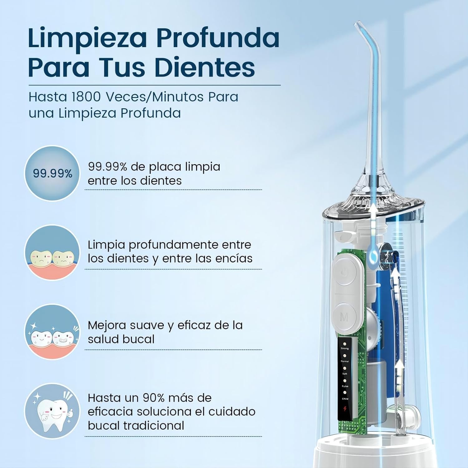 Irrigatore orale portatile Vimmk Irrigatore dentale senza fili professionale 8 ugelli 5 modalità, IPX7 impermeabile 300 ml USB-C ricaricabile per la pulizia dei denti, per la casa e i viaggi (nero)