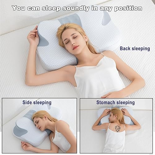Miniatura 6 de Almohadas cervicales para el cuello para aliviar el dolor, almohadas ortopédicas suaves de espuma viscoelástica, almohada de apoyo de cuello de