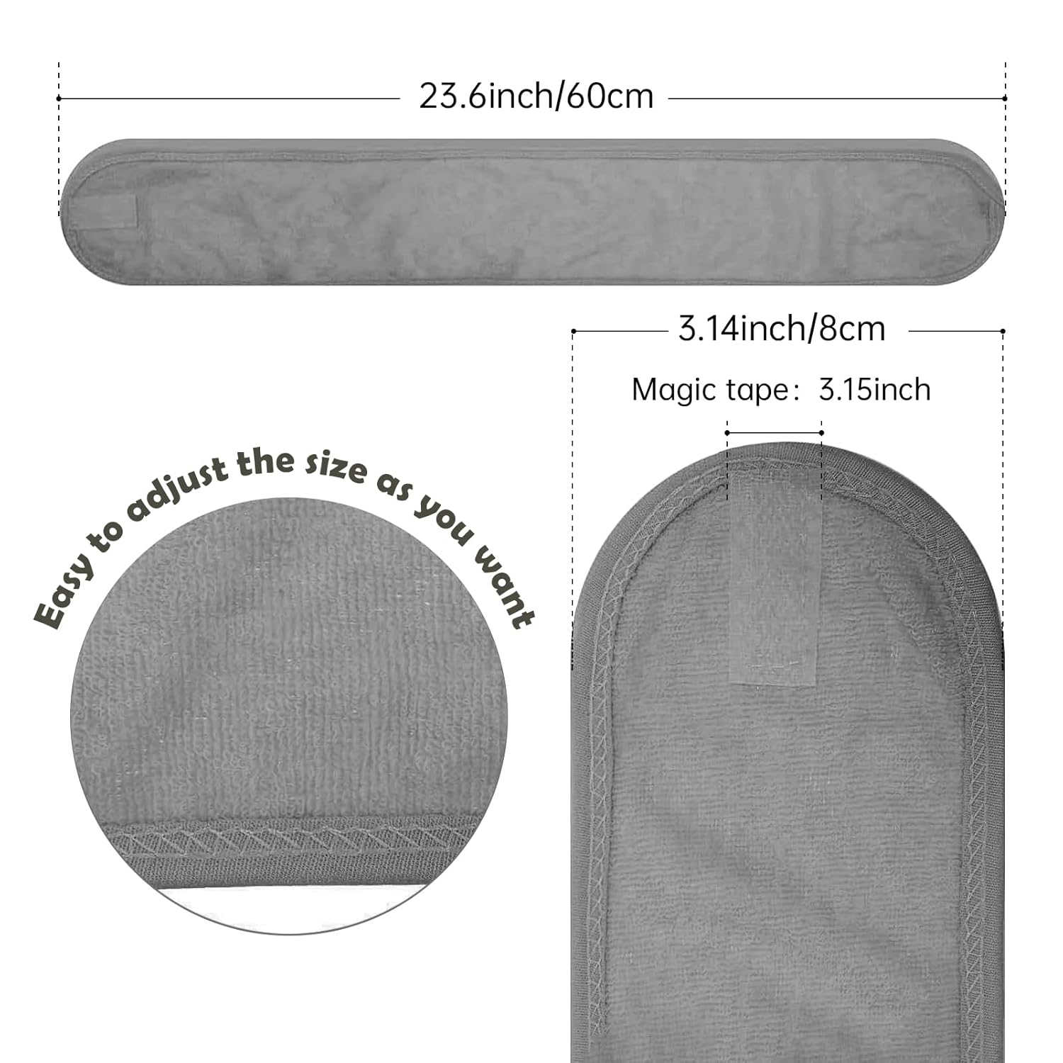 30 Pack Spa Headband Bulk Spa Facial Headband Adjustable Skincare Head Wrap with Non Slip Tape for Washing Face Makeup Shower Sport Facial Mask Yoga,Gray