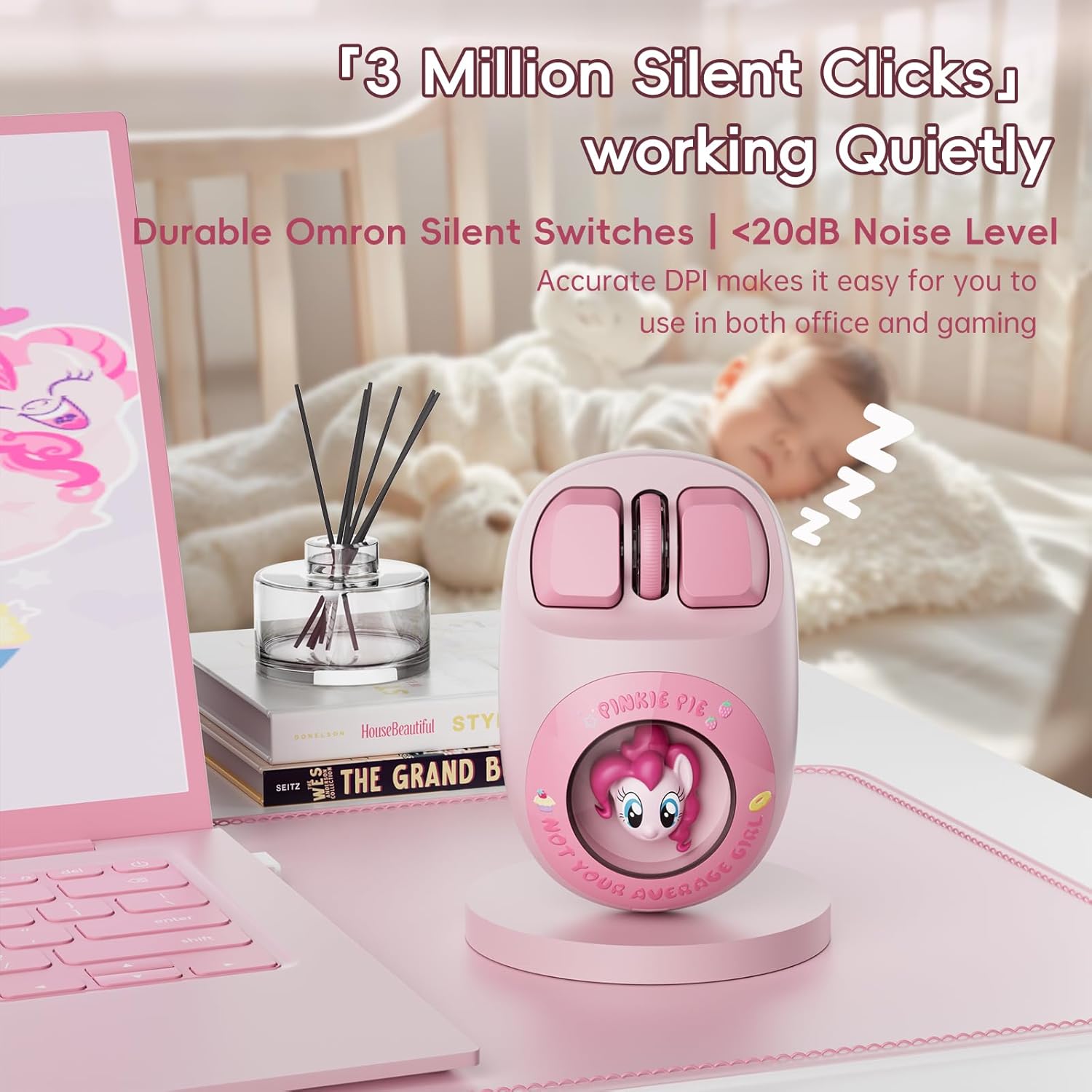 My Little Pony Pinkie Pie Edition Wireless Mouse with 1600 DPI precision control highlighted