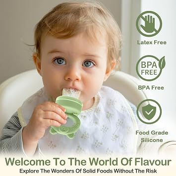 Baby Fruit Feeder Set, Includes 2 Food Dummy Feeders with 3 Size Nipples, Silicone Feeder(Blue Green) for Babies, Pacifier & Storage Containersr