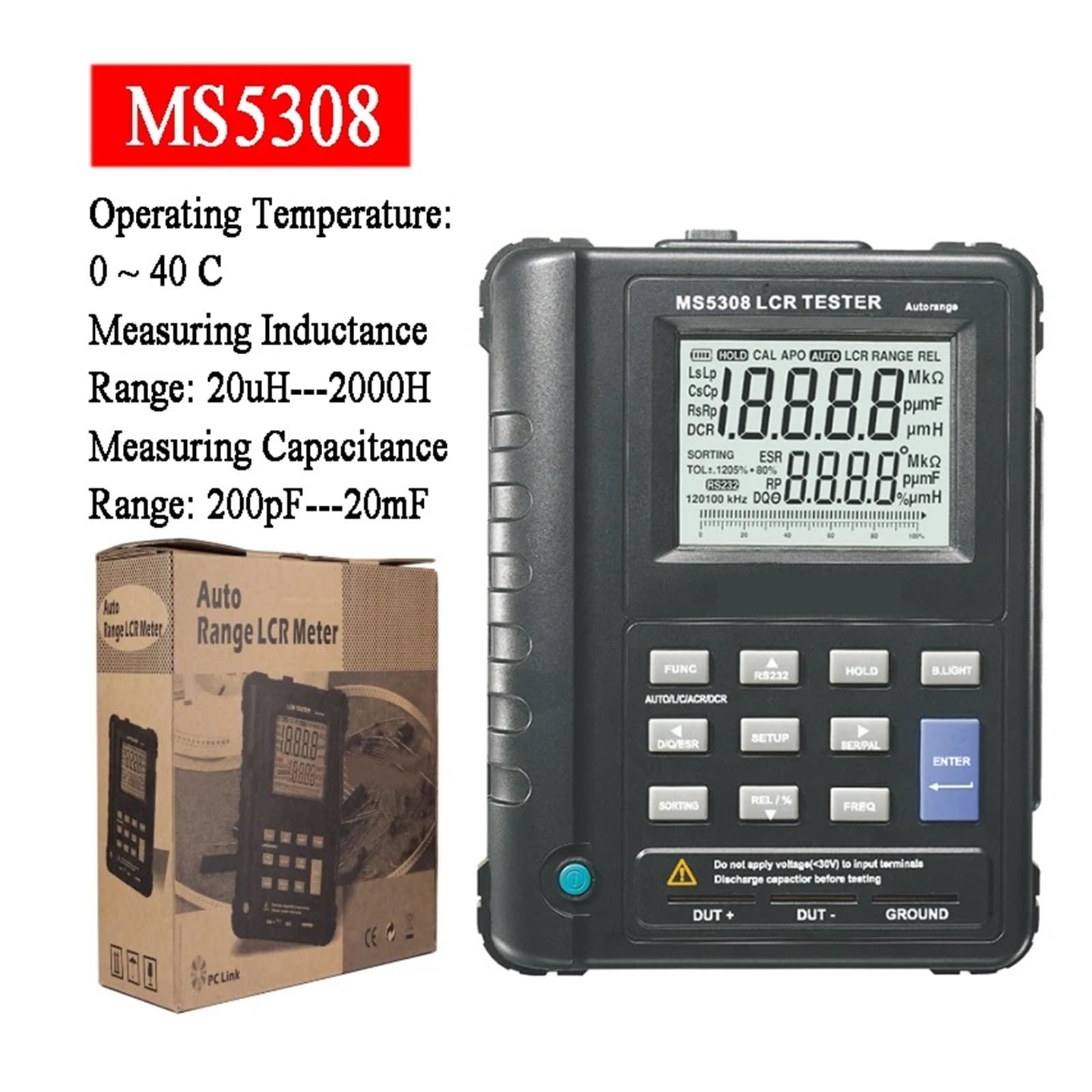 Medidor LCR Digital de Rango automático portátil, medidor de Resistencia, capacitancia e inductancia, Pantalla LCD Dual