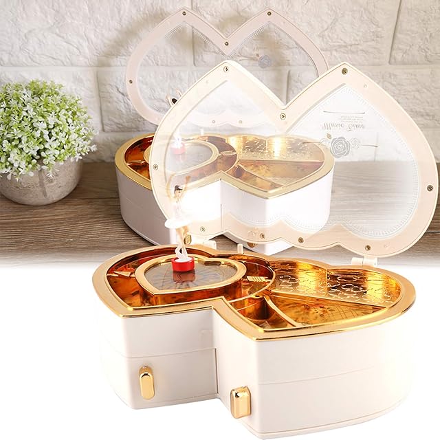 Raguso Double Heart Storage Case Dancing Ballerina Musical Jewelry Box Dancing Girl Cute Musical Box Music Box Little Girls Home Decoration Birthday Children (white)