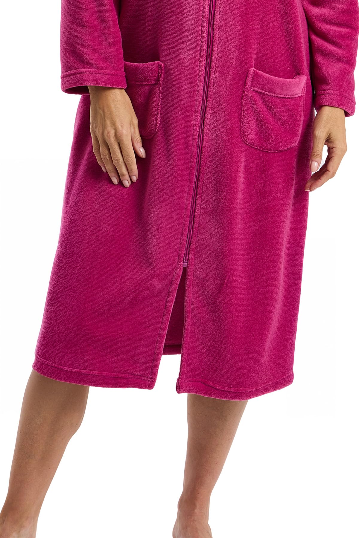 Marlon Ramona Robe de chambre confortable en polaire corail pour femme - Robe douce et chaude avec fermeture à boutons ou à glissière, col Claudine et poches