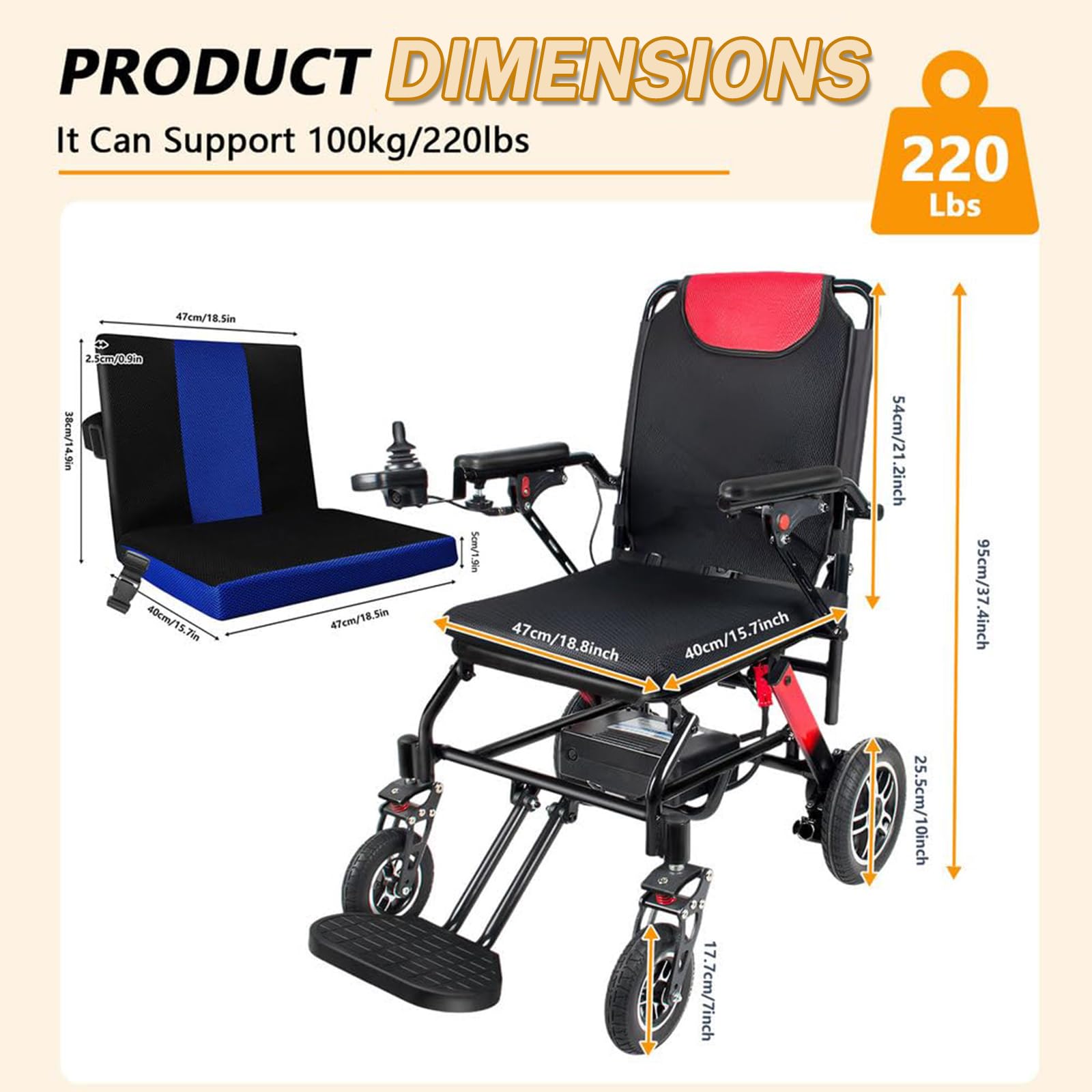 Sillas de ruedas eléctricas ligeras de 12 millas para adultos, silla de ruedas eléctrica compacta y portátil para todo terreno, silla de ruedas motorizada plegable y ligera de 220 lb,One Size