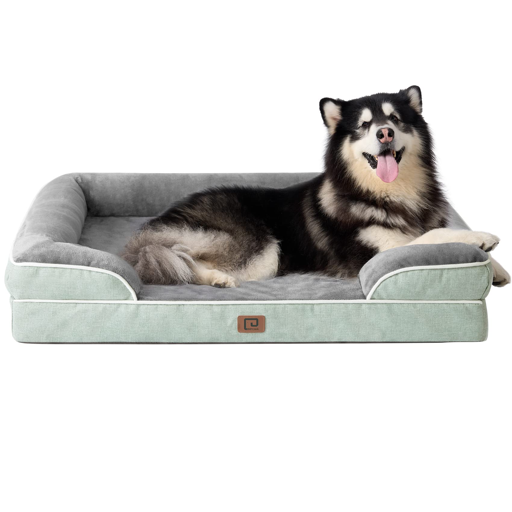 EHEYCIGA Cuccia Cane Interno Taglia Grande, Cuscino Cane Impermeabile Sfoderabile e Lavabile, Letto per Cani con tre Lati Rialzati Ortopedico, Verde, 132x104x20cm