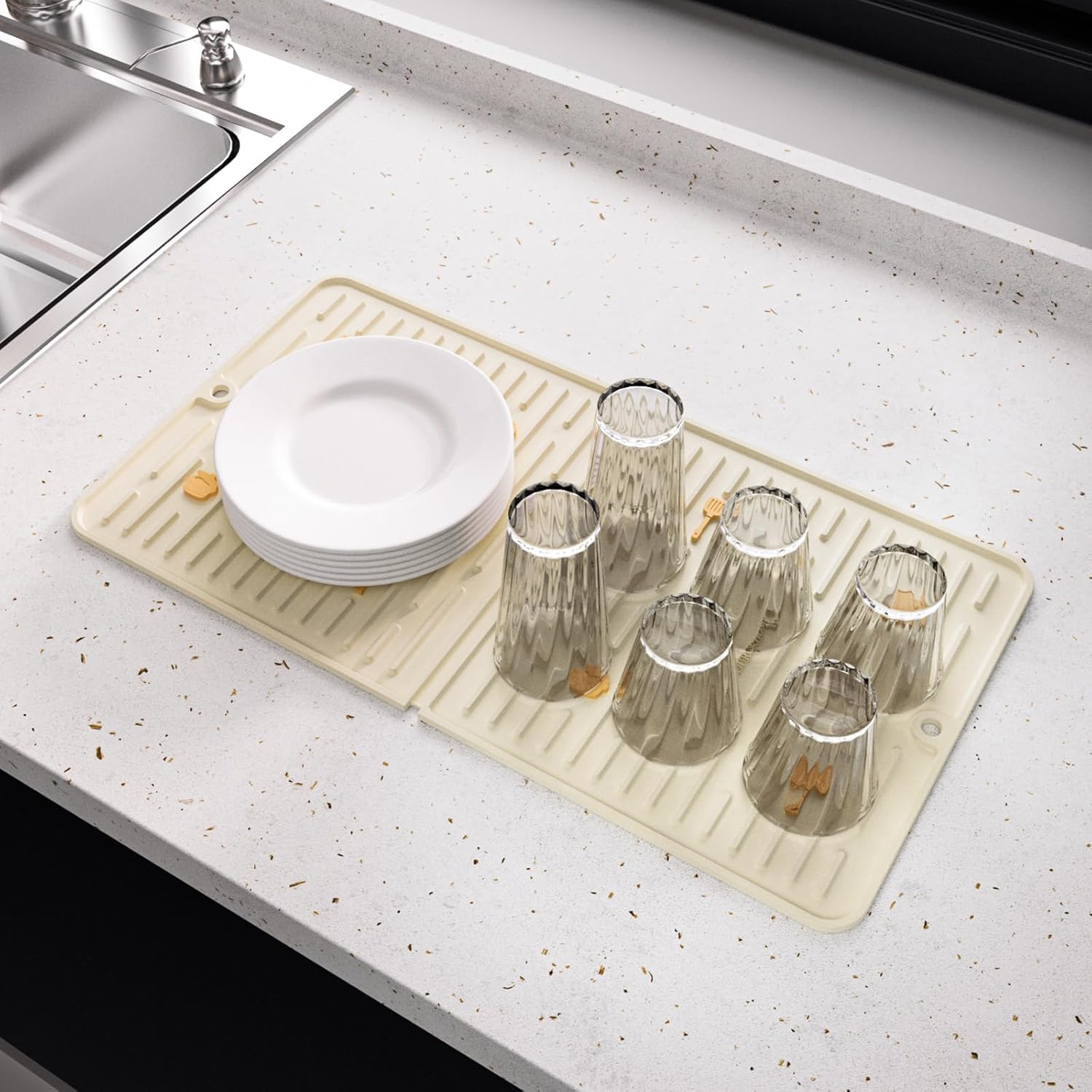 Dish Drying Mat for Kitchen Counter, Slip Resistant Dish Mat,