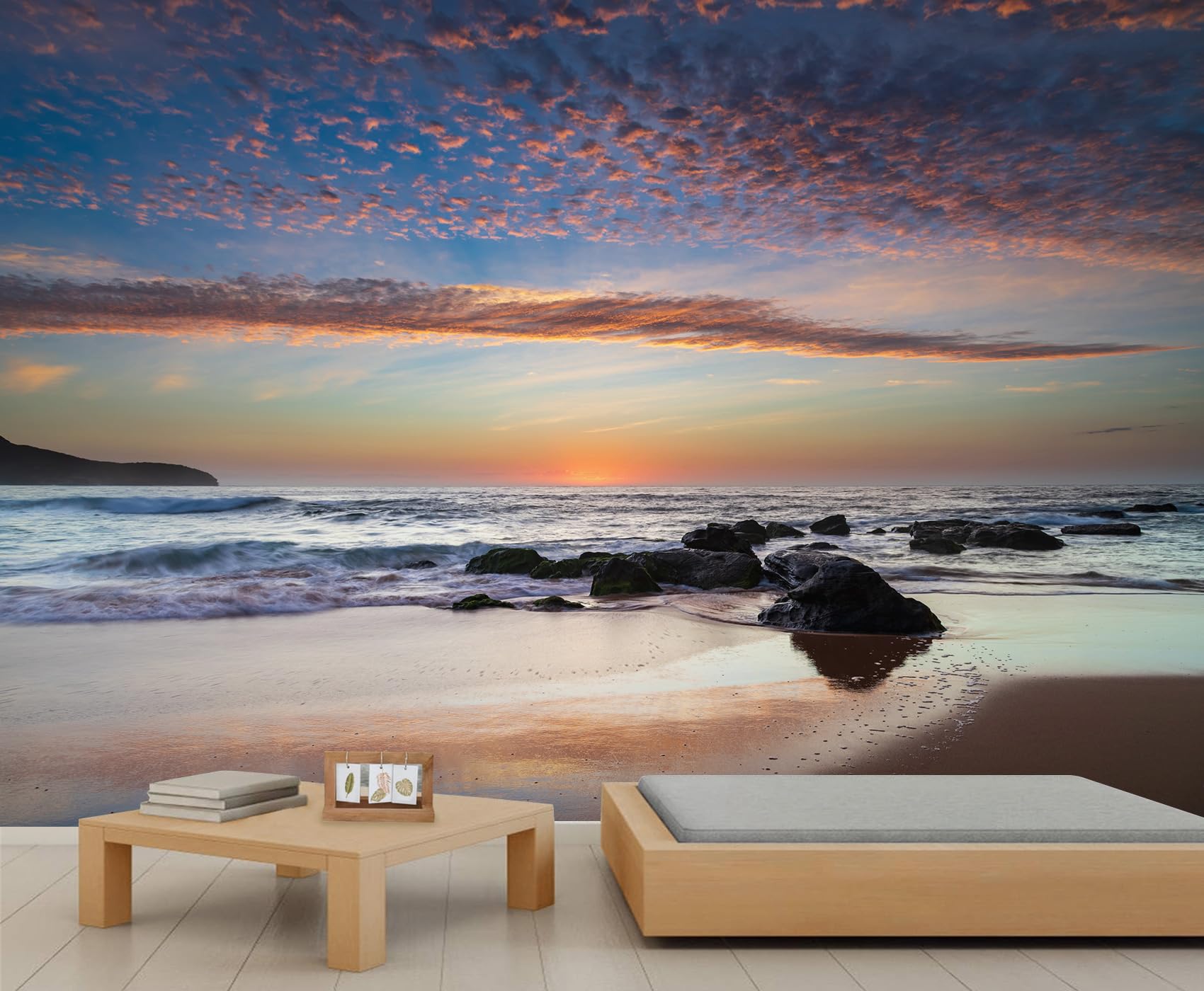 Papier peint plage océan 3D pour agrandir une petite chambre