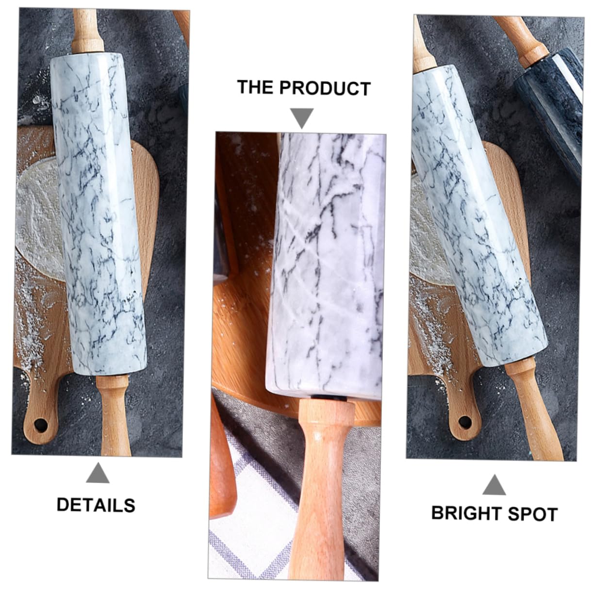ULTECHNOVO Nudelholz Einfaches Design aus Marmor mit Holzgriff Praktisches und Multifunktionales Backzubehör für Küche und Handgemachte Nudeln