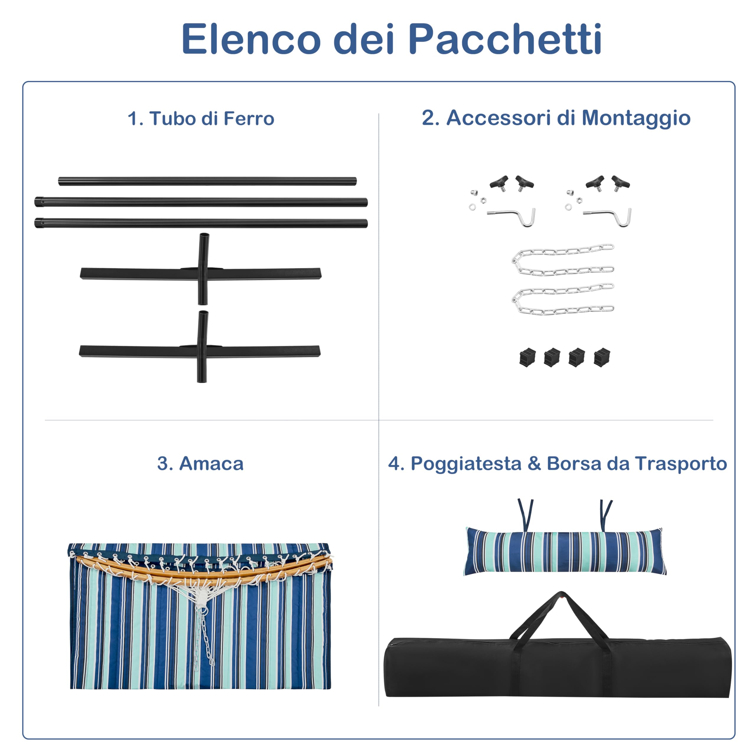 Yaheetech Amaca da Giardino Esterno Doppia in Telo Cotone con Supporto Acciaio Portata 216 kg Blu