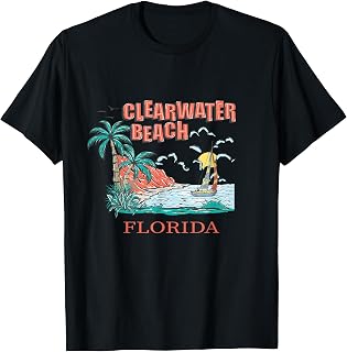 Clearwater Beach Florida Retro Sailboat Palm Trees Sunset T-Shirt
