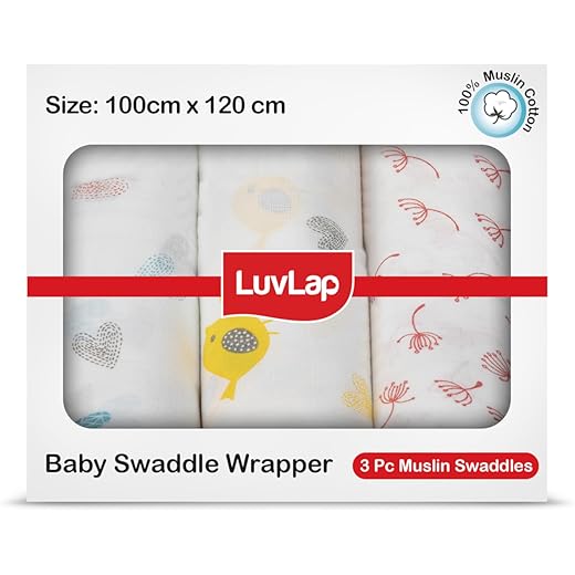 LuvLap Cotton Muslin Baby Swaddle Set 120cm