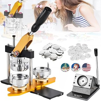 Pin Maker Machine Button Maker Machine Badge Punch Press Kit Children DIY Pin Maker Button Making Supplies with 100pcs Button Parts & Circle Cutter