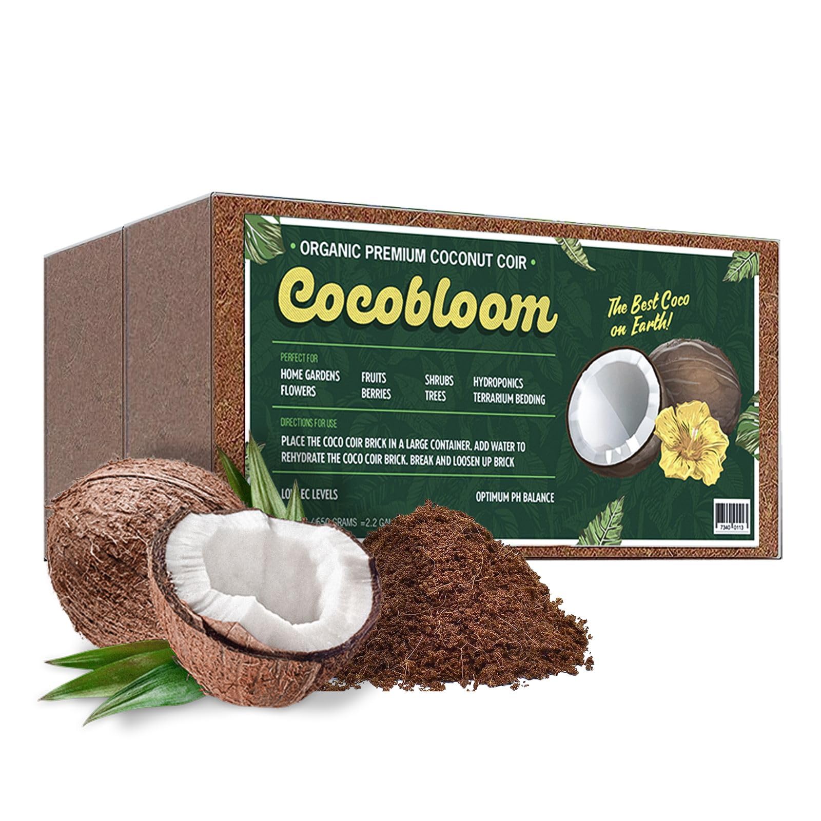 Coco Coir - Organic Coco Coir - Coco Bloom by GROWVIDA - Low EC & PH Levels - Growing Medium for Plants, Vegetable Gardens, Herbs and More - Indoor & Outdoor (Coco Coir - 2 - (1.4 LB Brick))