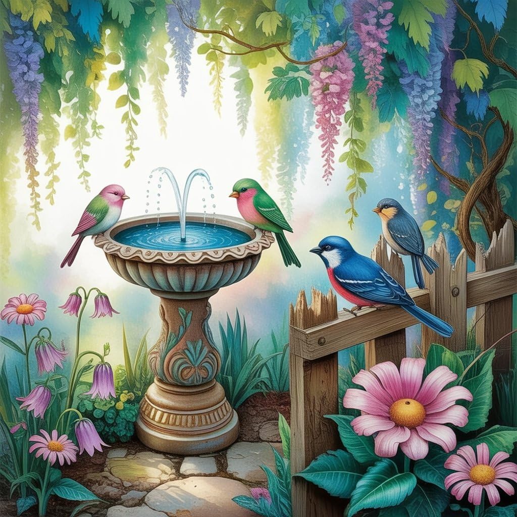 Diymood DIY 5D Diamond Art Painting Scenery Kits for Adults, Paint with Diamond Art Bird Full Drill Round Canvas Embroidery Mosaic Beginner Home Wall Decor Gift 12x12 inch F11