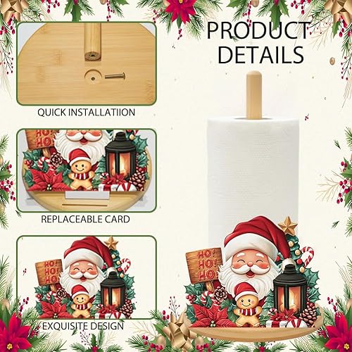 Miniatura 9 de Toallero de papel de bambú con 11 juegos de letreros intercambiables de vacaciones, decoración rústica de cocina  Soporte de encimera de temporada