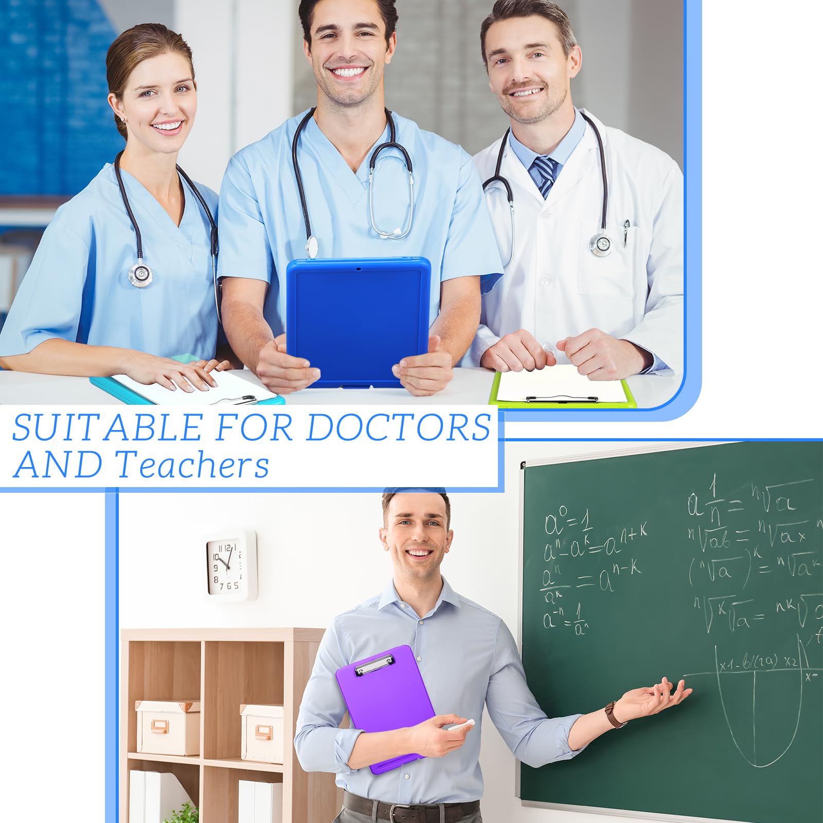 Ireer Lot de 12 porte-blocs en plastique avec rangement - Porte-bloc portable robuste pour 150 feuilles de papier A4 avec porte-stylo - Planchettes à pince de grande capacité pour infirmière