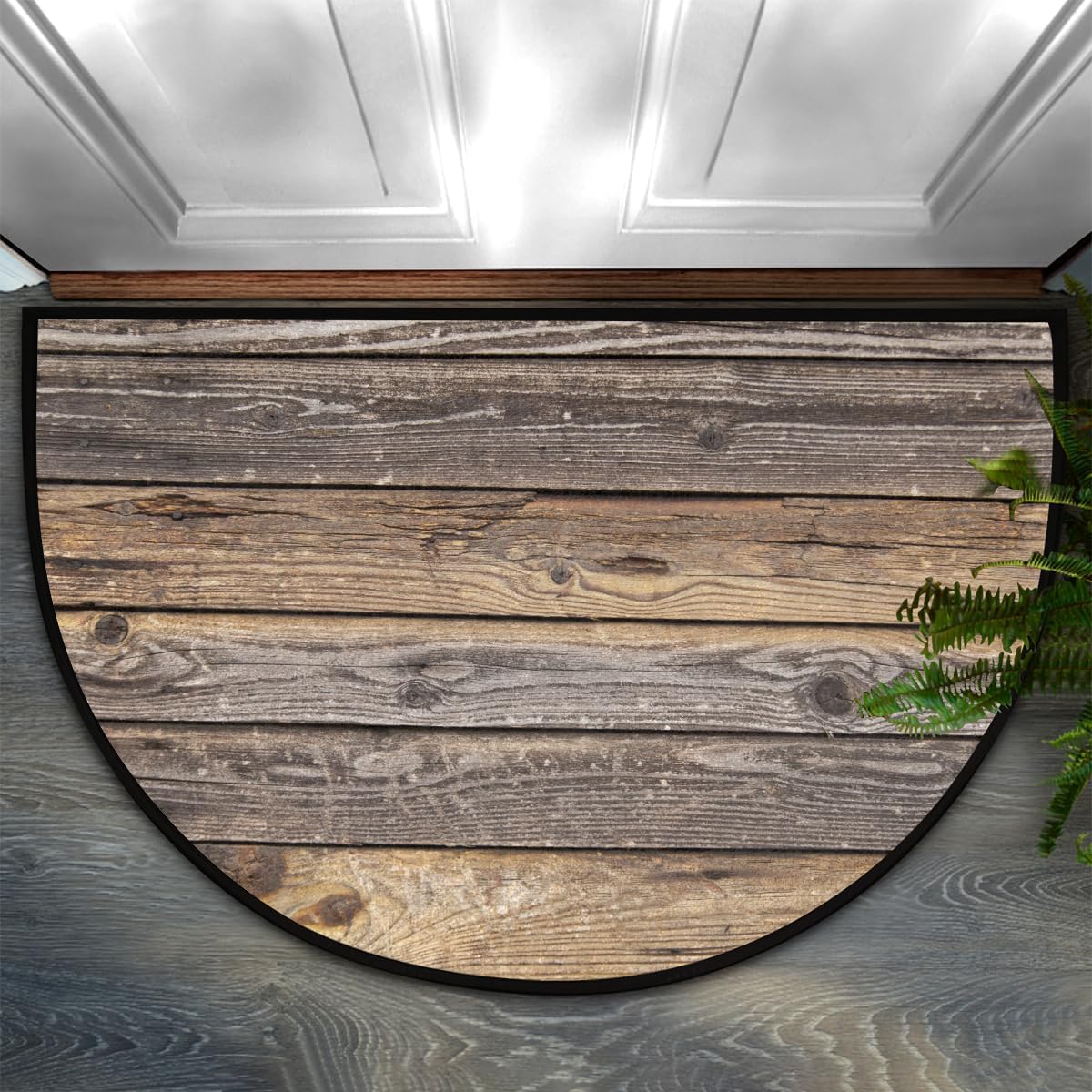 Half Round Door Mat Wood Texture Modern Half Moon Rug Washable Half Circle Area Rugs Indoor Entrance Non Slip Semi Circle Bathroom Rugs Floor Carpet for Kithen Bedroom Fireplace Decor
