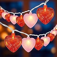 Vista 11 de Guirnalda de luces de corazón de 8.5 pies, luces de decoración del día de San Valentín con 10 luces de corazón rojas, tira de luces