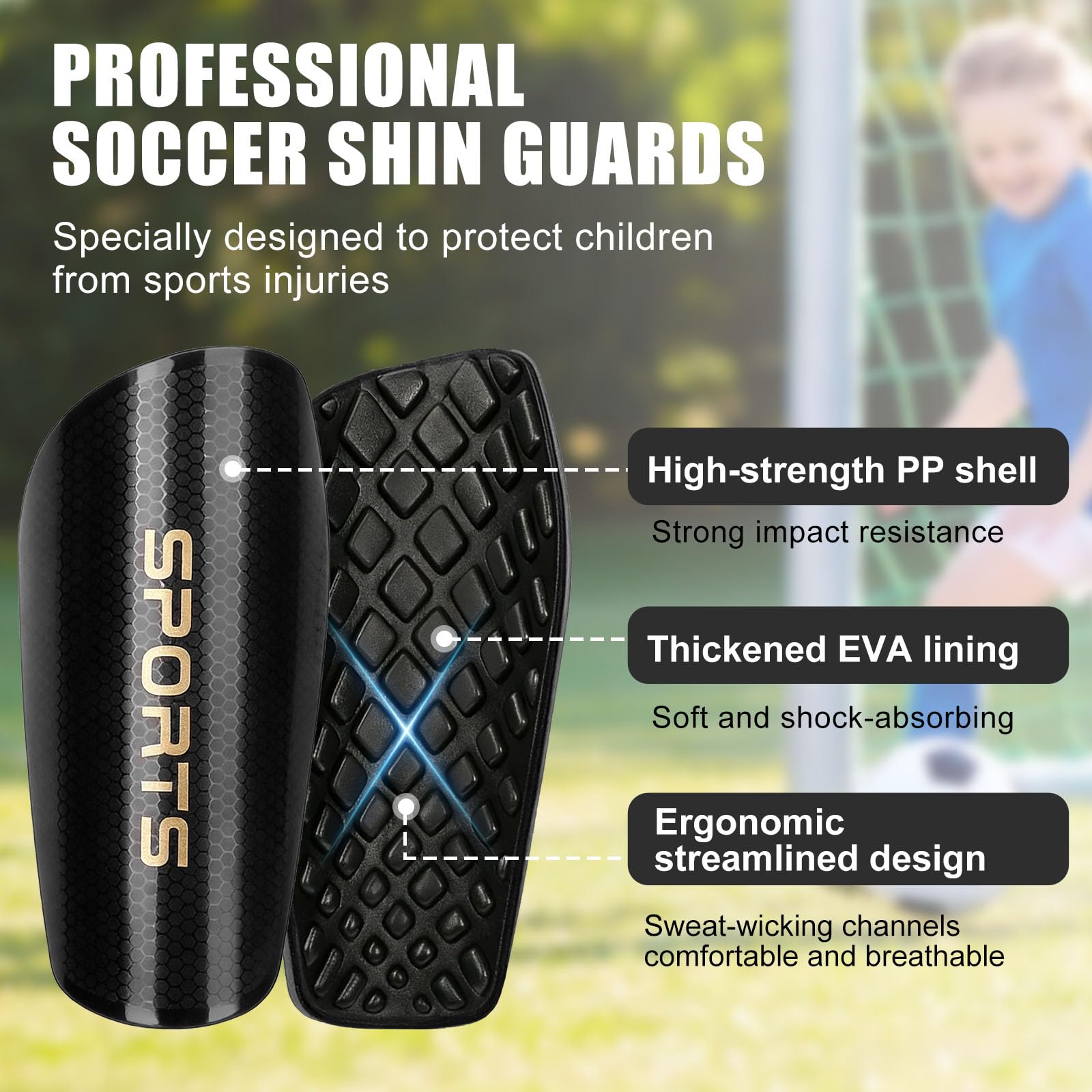 Espinilleras de fútbol para niños y jóvenes, espinilleras con mangas y calcetines largos de fútbol para niños y niñas de 2 a 12 años, equipo de fútbol ligero protector