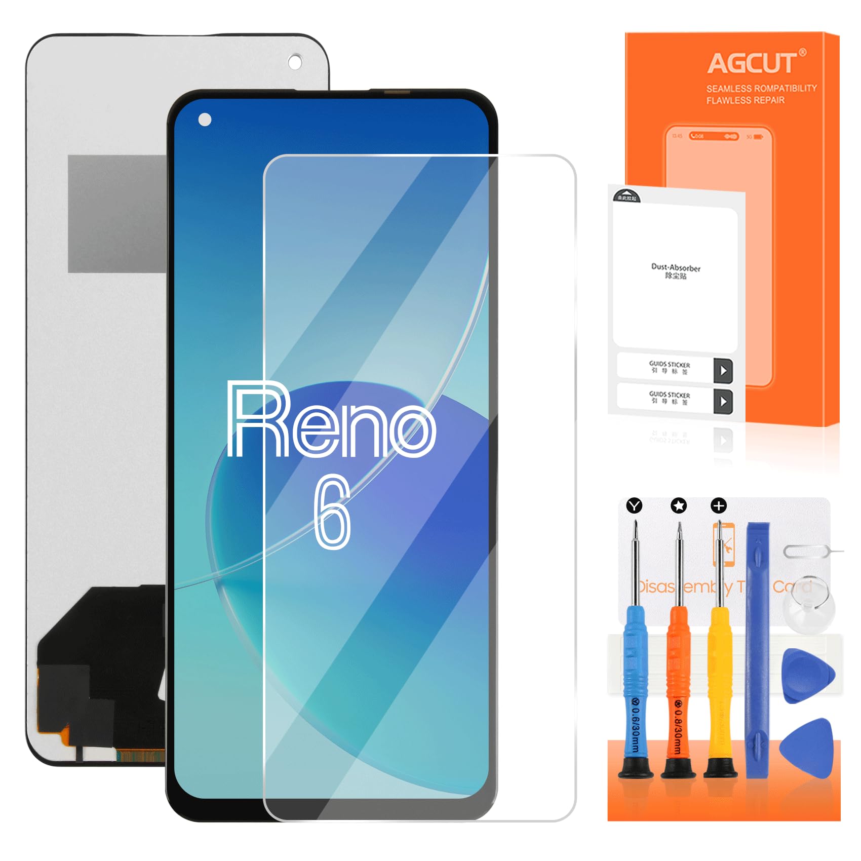 AGCUT LCD Screen for Oppo Reno6 5G LCD Display for Oppo Reno 6 5G CPH2251 6.43 Inch Digitizer Touchscreen Replacement Screen Complete Assembly with Repair (Black, No Footprint)