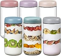 Vista 11 de NETANY Paquete de 6 recipientes de 16 oz para avena nocturna con tapas, tarros de vidrio con tapas herméticas, tarros de ensalada Mason de boca