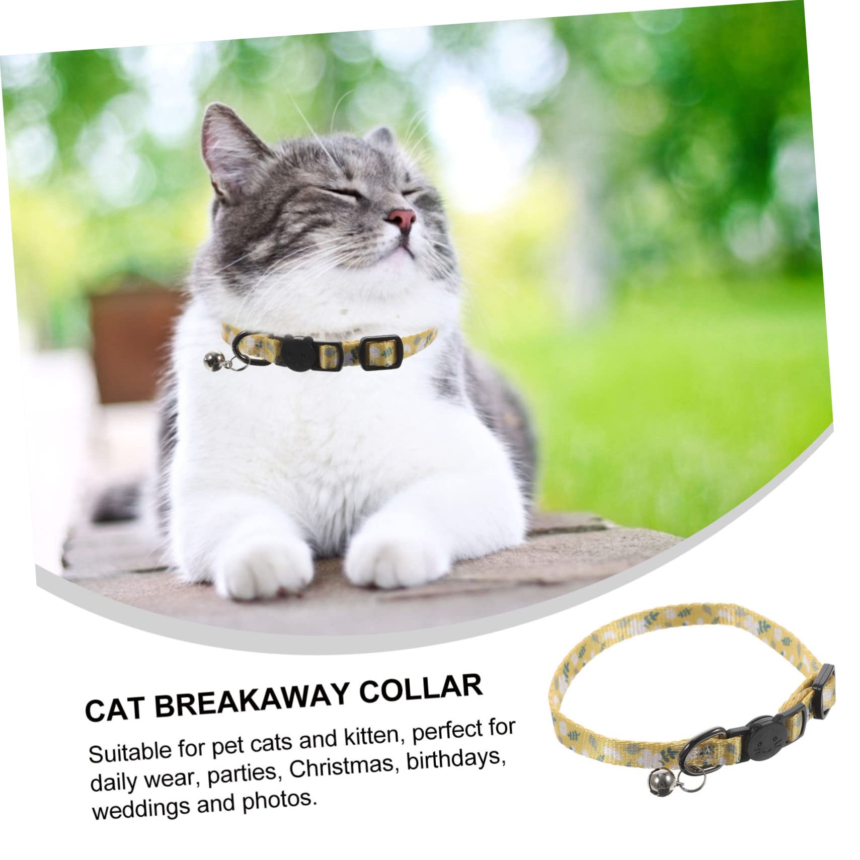 VANZACK 10pièces Collier De Chat Imprimé avec Cloche pour Chats Filles Collier Détachable Réglable Et Confortable Accessoire Festif pour Animaux De Compagnie Fleurs