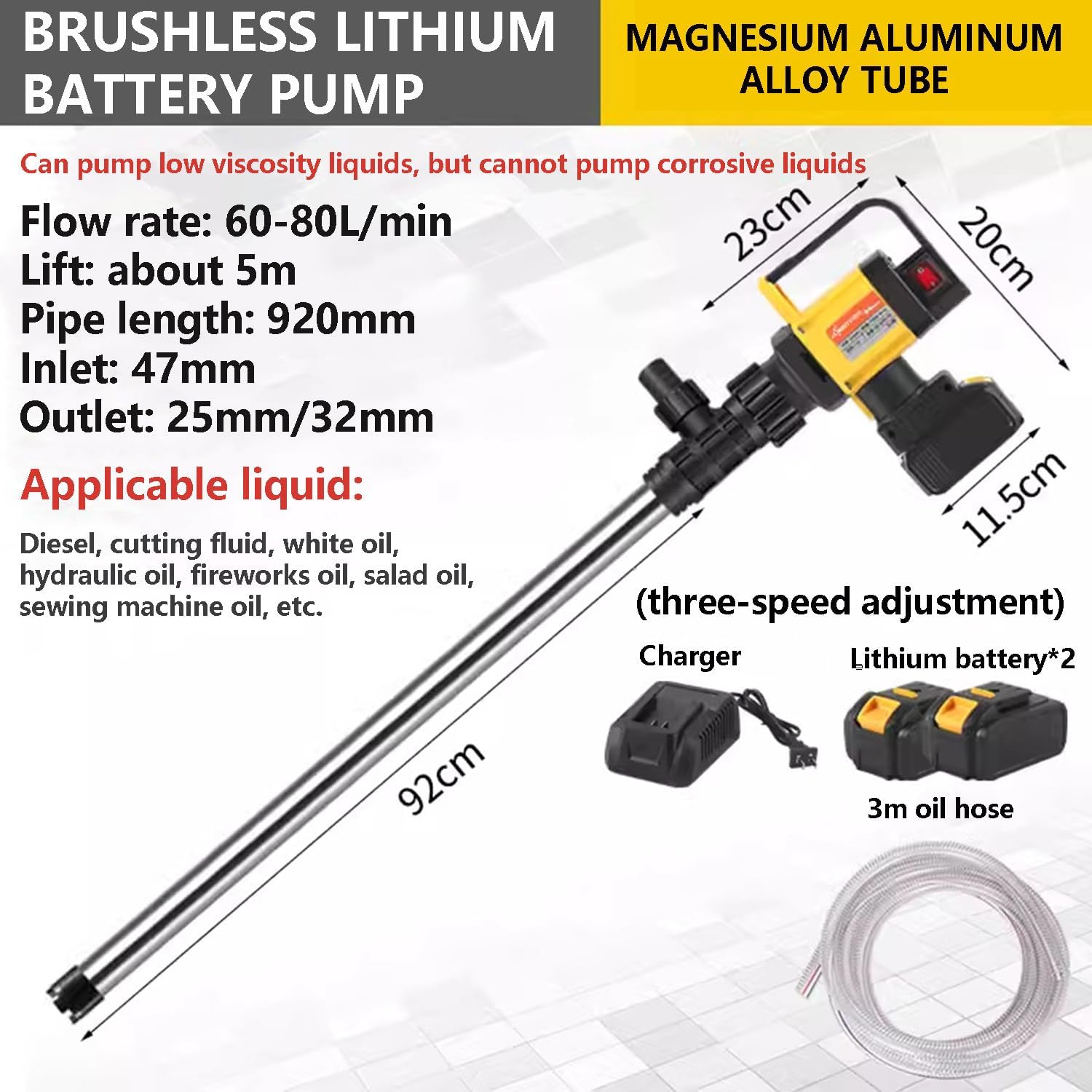 850w Diesel Transfer Pump, 3500rpm Fuel Barrel Pump, Three Adjustable Speeds, 60-80l/Min Flow Rate, 5.0 Head, Suitable for Large Equipment and Food Processing,A