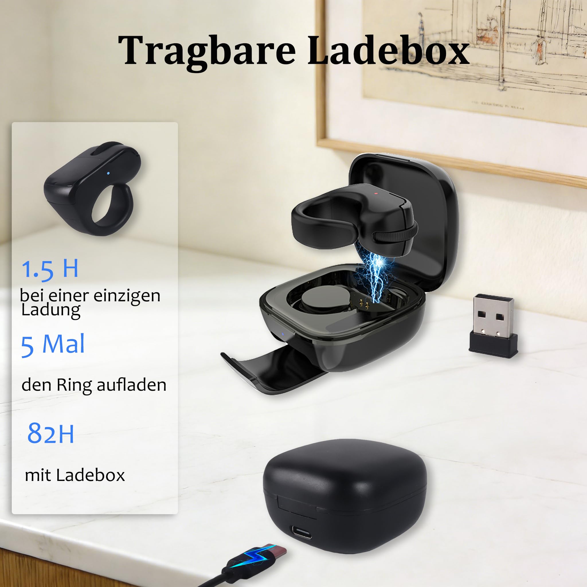Tiktok Scrolling Ring Fingermaus mit Touchpad, Mini Bluetooth Wiederaufladbare Tragbare Maus mit Ladehülle, Fernbedienung für Kamera/Video/Kindle App/PPT, für PC Laptop Smartphone Tablet (Schwarz)