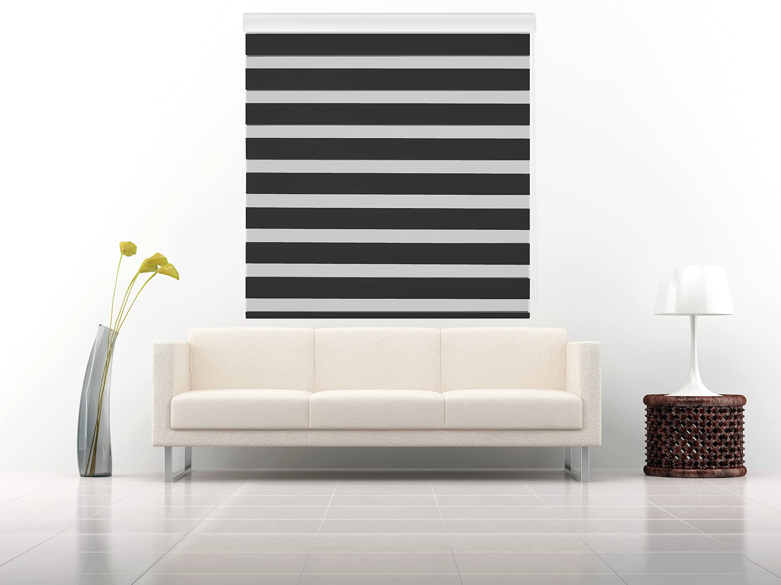 Estoralis Sansa | Estor Enrollable Noche y Día Diseño Moderno | Doble Tejido | Color Negro | 170 x 180 cm (Ancho/Alto) Tamaño Tela 167 x 175 cm | Estores para Ventanas y Puertas