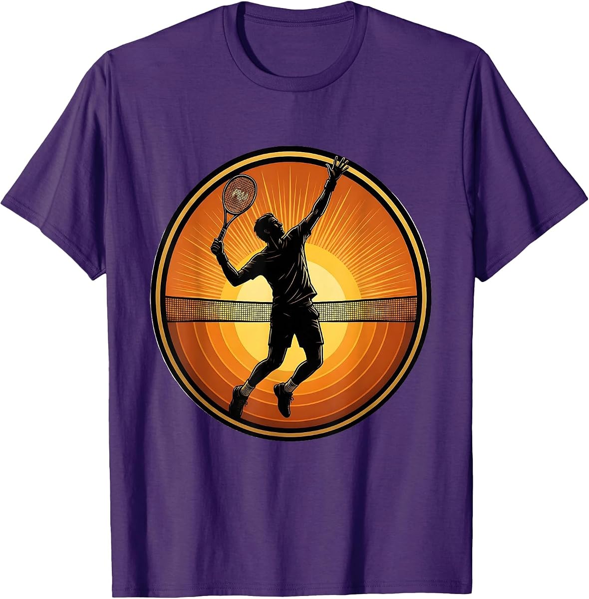 Tennis Overhead Smash Silhouette Sunset Design T-Shirt