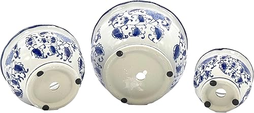 Miniatura 4 de Galt International Juego de 3 macetas de cerámica de porcelana floral azul y blanca con diseño chino asiático