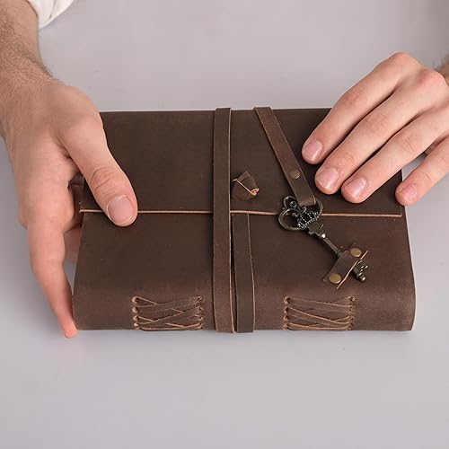 Miniatura 41 de Diario de viaje de cuero, cuaderno encuadernado vintage hecho a mano para hombres y mujeres, acabado antiguo, cuero de búfalo auténtico, papel